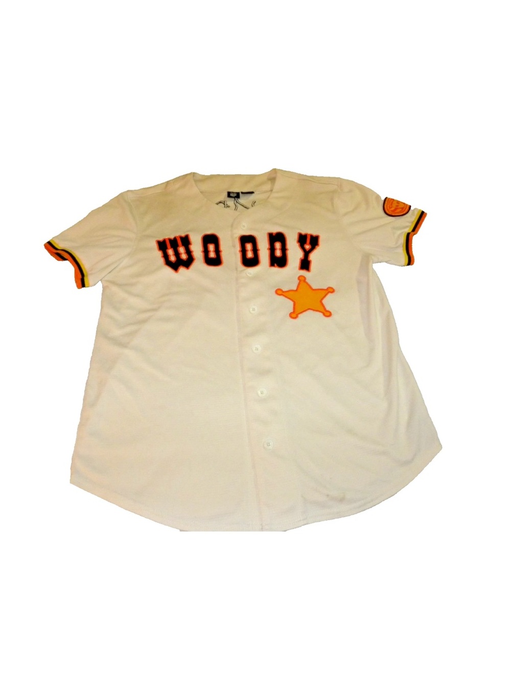 Disney Cream Baseball Jersey with Orange and Black Woody Lettering